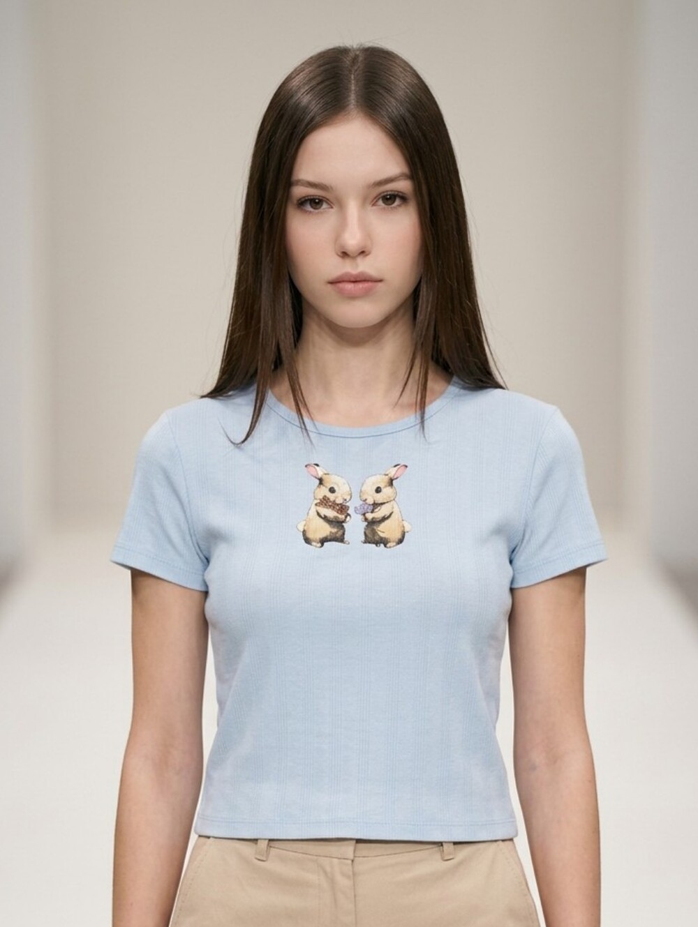 0446 Auden Light Blue Short-Sleeve Bunny Graphic Pajama Top